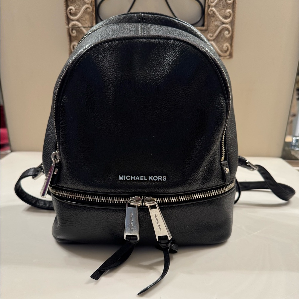 Michael Kors Rhea Zip Medium Leather Backpack, Black